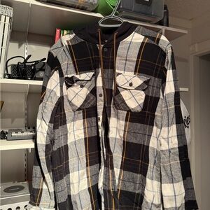 Men's Black and Gray Plaid Zip-Up Sweater